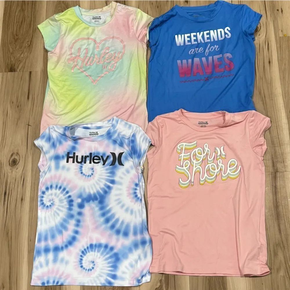 Hurley 4 Rash Guards Short Sleeve Tee Shirts Girls 12